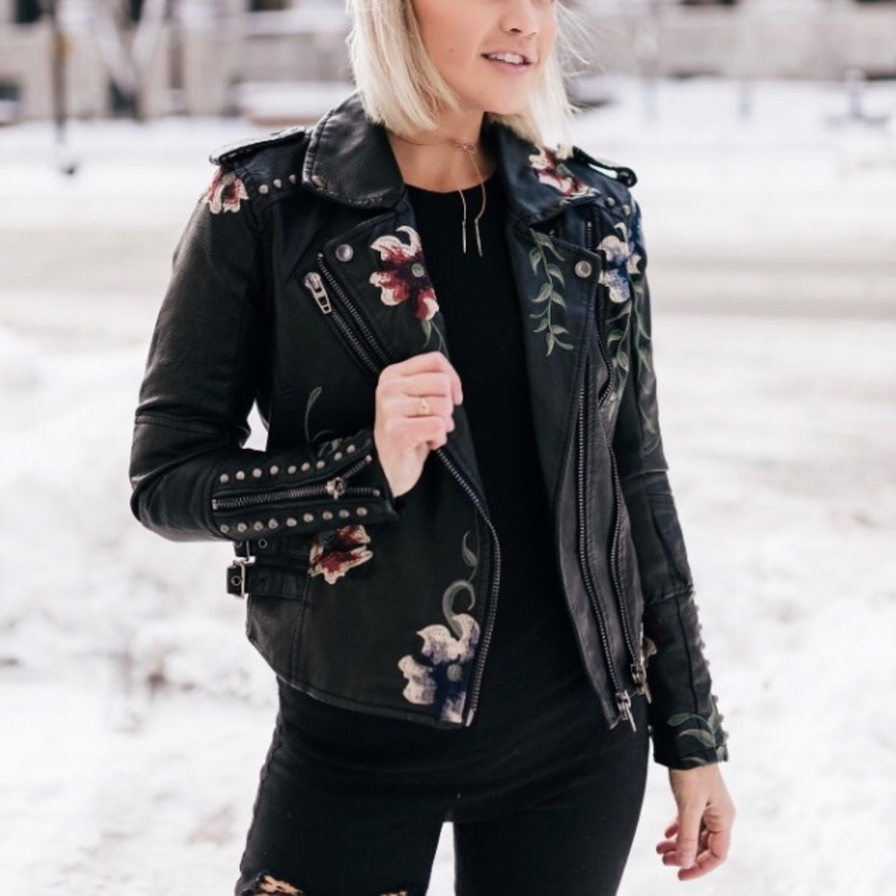 Blank NYC Floral Embroidered Leather Jacket